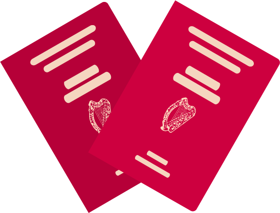 Illustration of two Irish passports