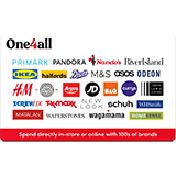 One4all gift card with multiple brand logos