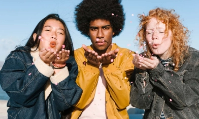 three young friends outdoors