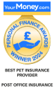 your money dot com personal finance awards winner 2024 Post Office insurance best pet insurance provider