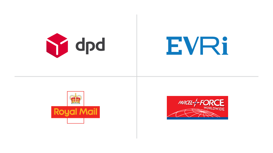 dpd evri royal mail parcelforce logos